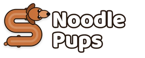 Logotipo do Noodle Pups: o salsicha em forma de S ao lado do nome